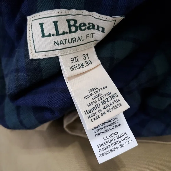 Sold! L.L. Bean Mens Chino Flannel Lined Pants Khaki Natural Fit Plain Front - Picture 6 of 7